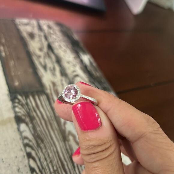 925 Sterling Silver Promise Ring Rare Pink Moissonite 1 CT - Picture 4 of 7